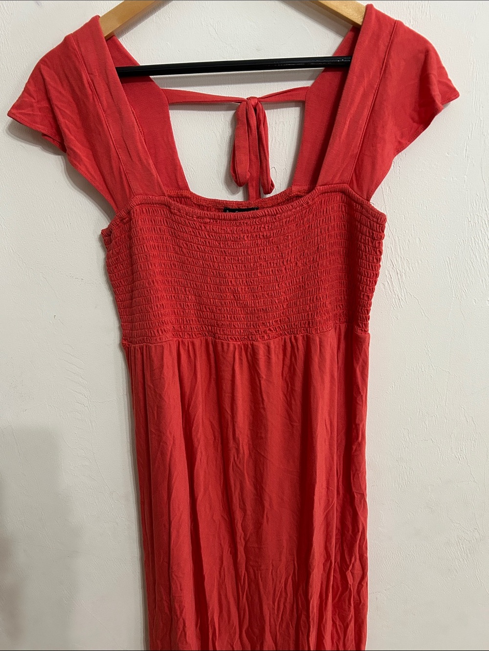 Bay Studio Backless Orange Smocked Maxi Dress with Tie-Back L